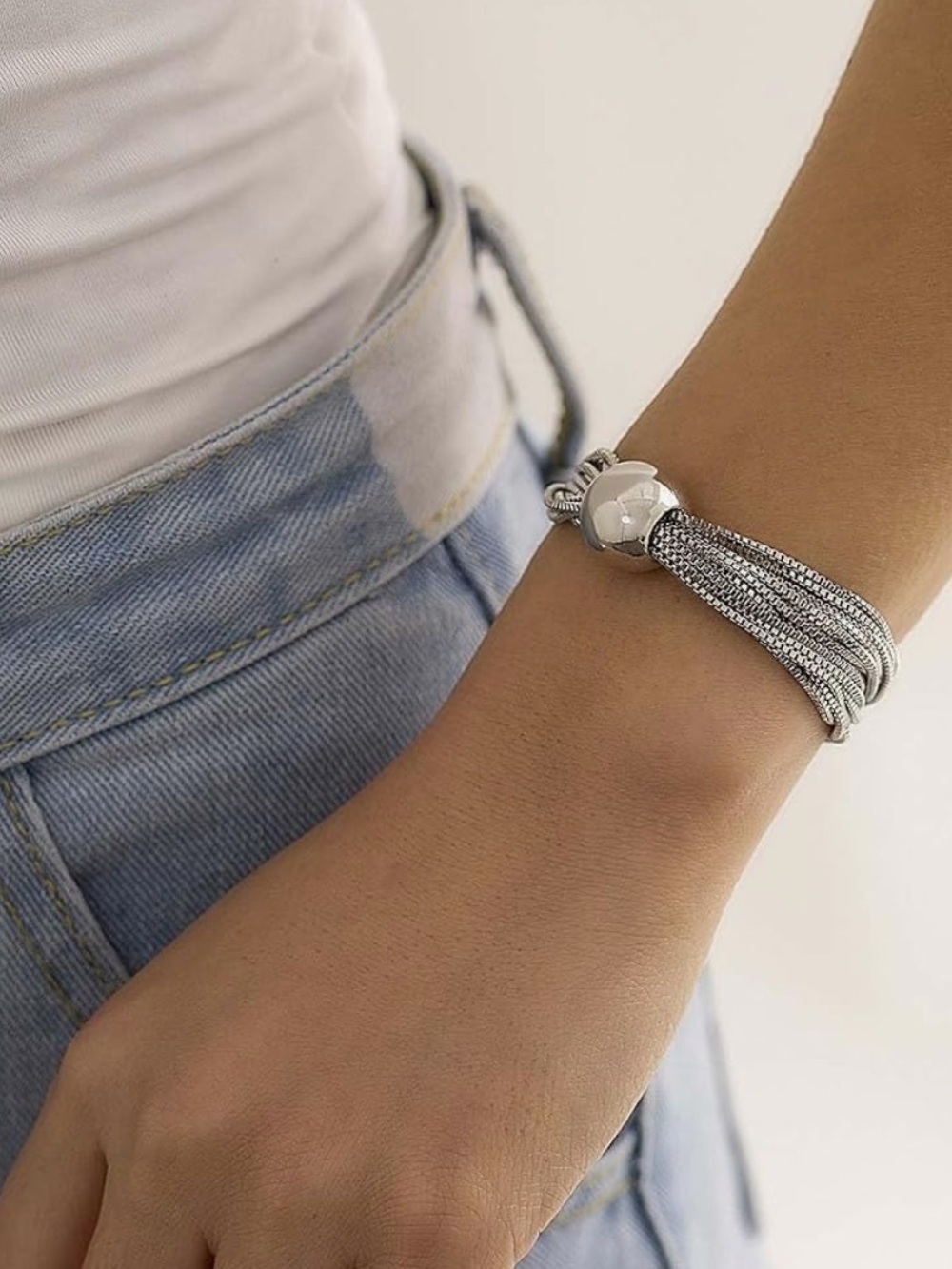 Chunky Sphere Pendant & Multi-Layer Chain Bracelet